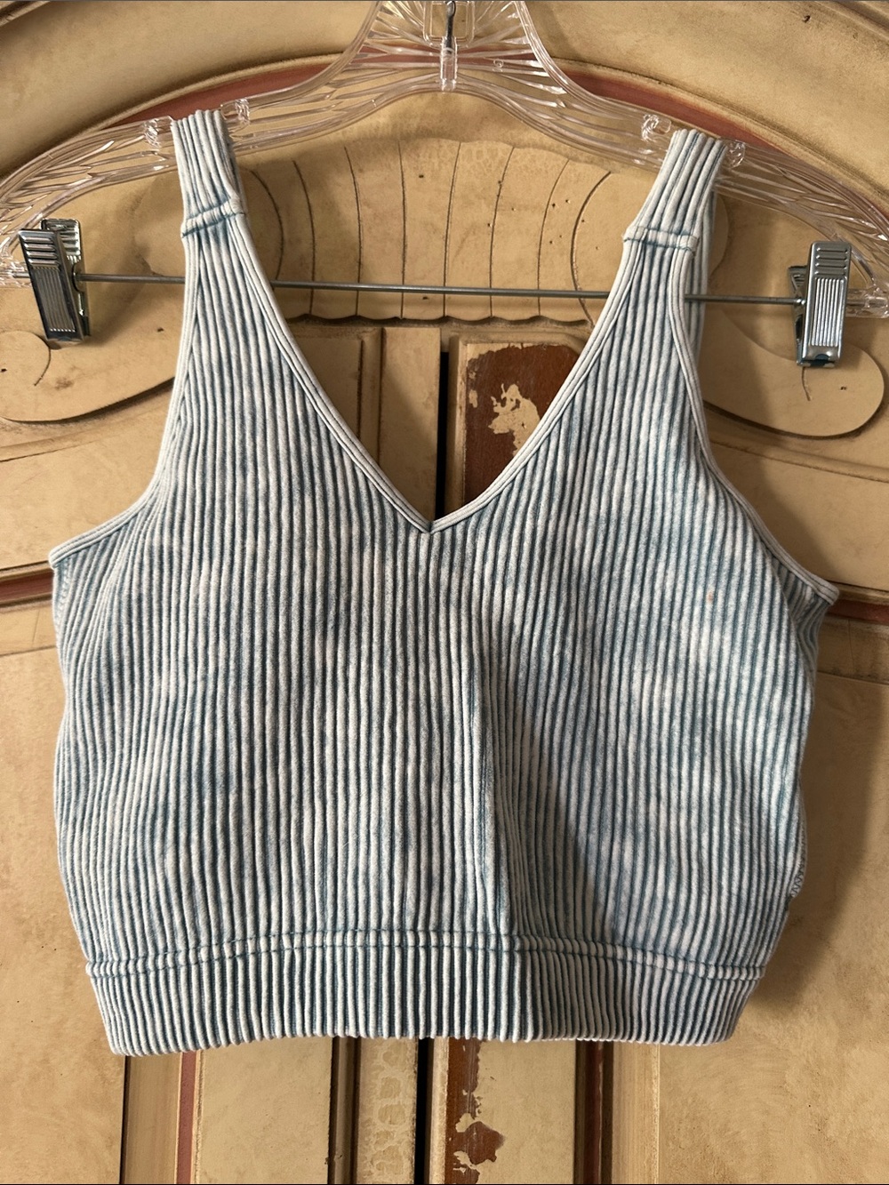 Zenana Outfitters Ribbed V-Neck Bralette/Brami Mineral Wash Teal size L/XL